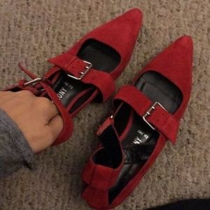 Women's Red Fletcher Suede Point-toe Flats  Suede